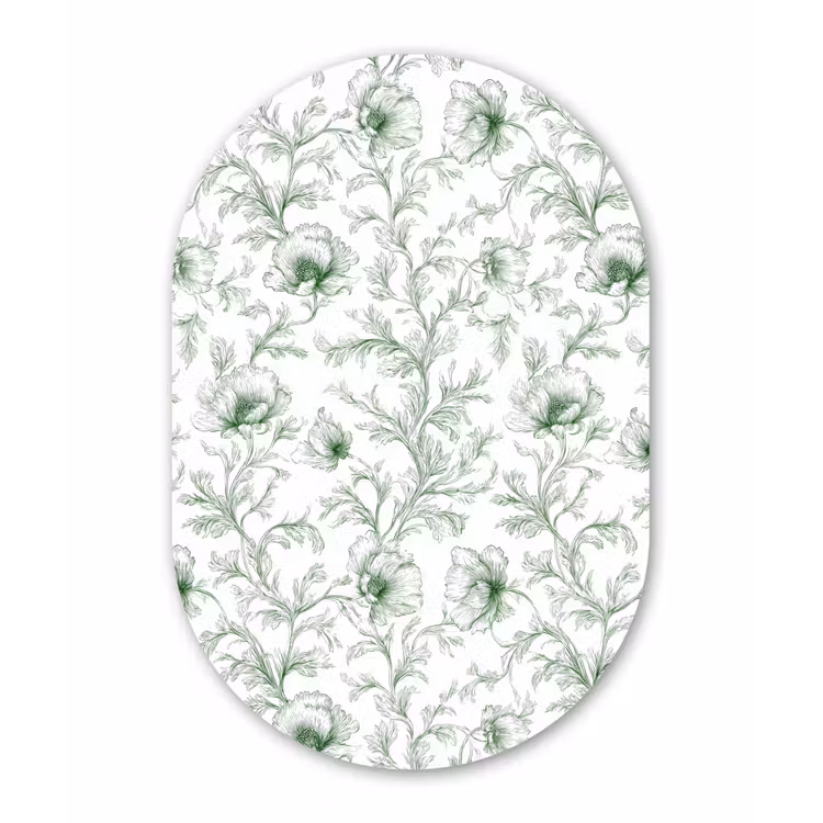 Bloemen - Getekend - Groen Wandcirkel Ovaal Forex klein 630 -3d