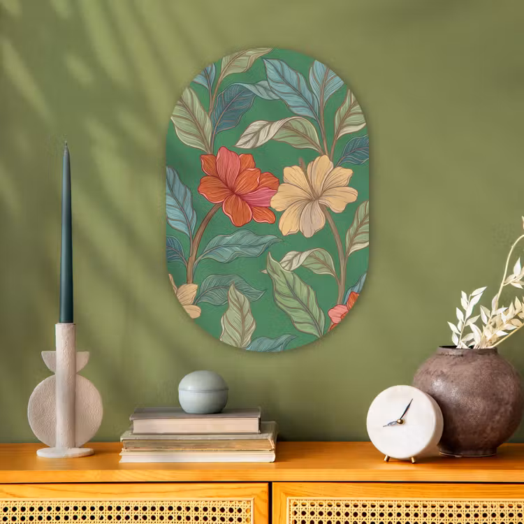 Muurovaal - Bloemen - Groen - Illustratie - Bloemen - Groen - Illustratie Wandcirkel Ovaal Forex klein