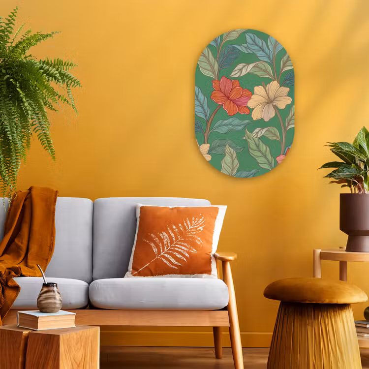 Muurovaal - Bloemen - Groen - Illustratie - Bloemen - Groen - Illustratie Wandcirkel Ovaal Forex klein