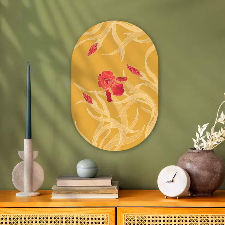 Muurovaal - Bloemen - Illustratie - Rood - Bloemen - Illustratie - Rood Wandcirkel Ovaal Forex klein