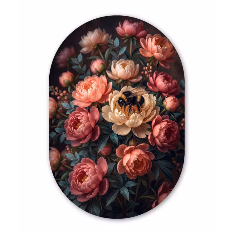 Bloemen - Insect - Natuur - Roze Wandcirkel Ovaal Forex klein -3d