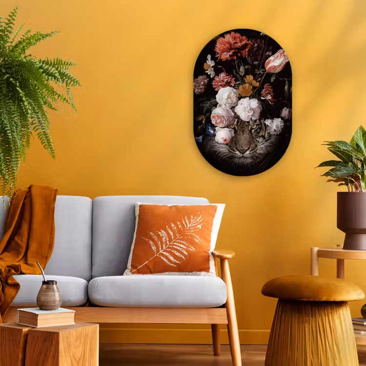 Bloemen - Jan Davidsz de Heem - Tijger - Schilderij - Stilleven - Oude meesters Wandcirkel Ovaal Forex klein -sfeer4
