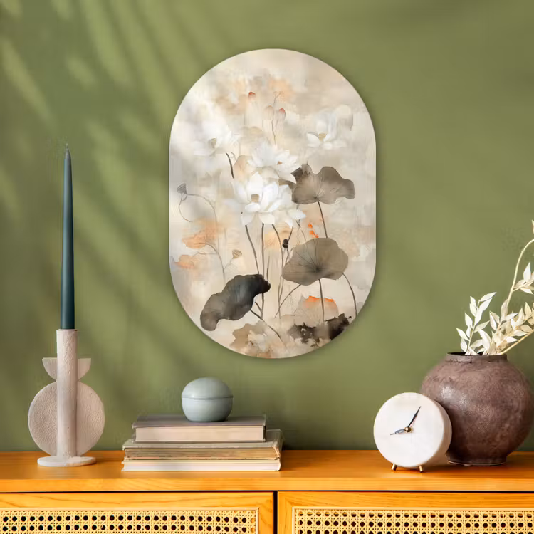 Bloemen - Japandi - Wabi sabi Wandcirkel Ovaal Forex klein -sfeer2