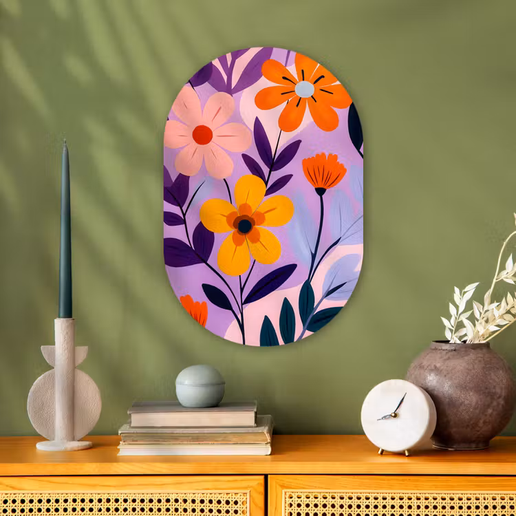 Bloemen - Kleurrijk - Bladeren Wandcirkel Ovaal Forex klein -sfeer2