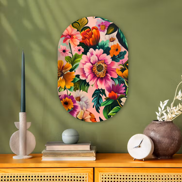 Bloemen - Kleurrijk - Roze Wandcirkel Ovaal Forex klein -sfeer2
