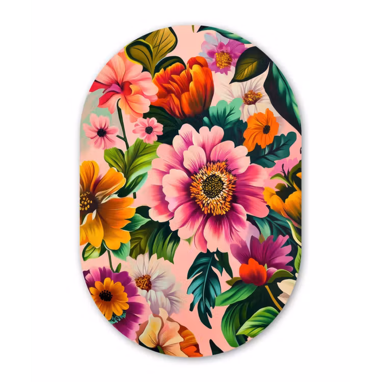Bloemen - Kleurrijk - Roze Wandcirkel Ovaal Forex klein -3d