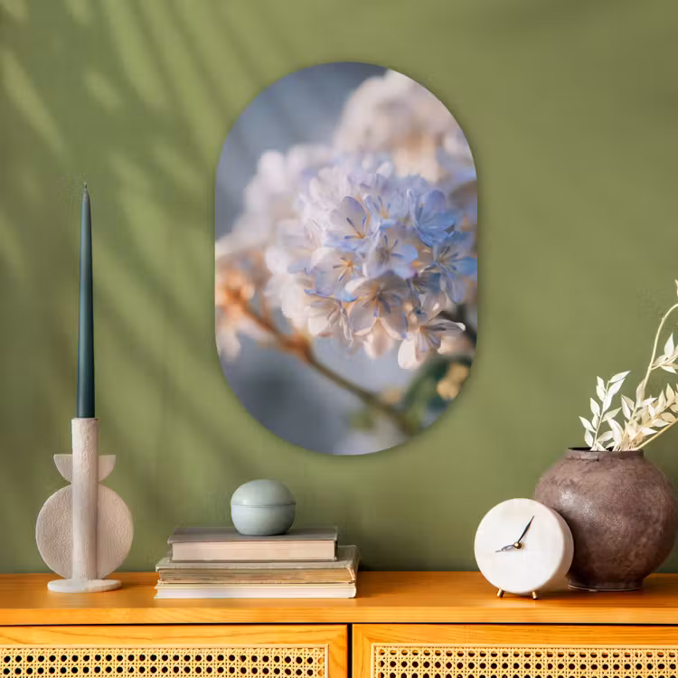 Bloemen - Lichtblauw - Wazig - Trosje Wandcirkel Ovaal Forex klein -sfeer2