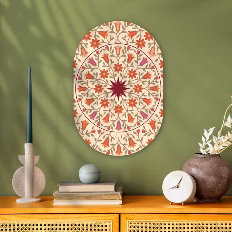 Bloemen - Mandala - Decoratief - Rood Wandcirkel Ovaal Forex klein -sfeer2