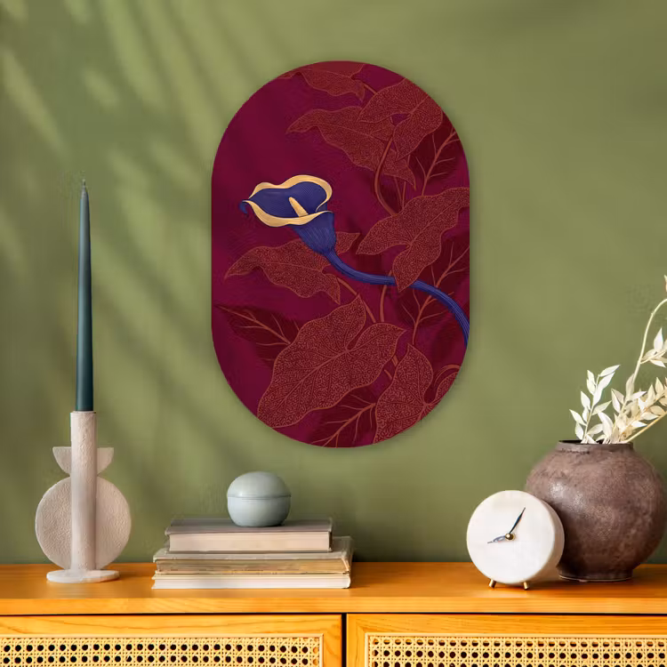 Muurovaal - Bloemen - Modern - Paars - Bloemen - Modern - Paars Wandcirkel Ovaal Forex klein