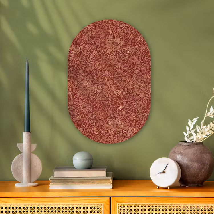 Bloemen - Motief - Rood Wandcirkel Ovaal Forex klein 630 -sfeer2