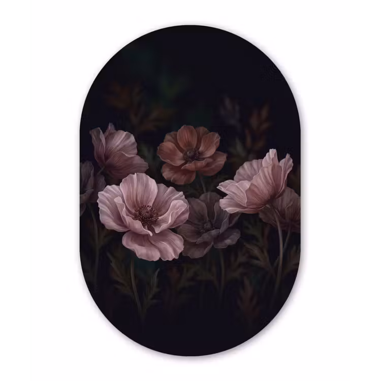 Bloemen - Natuur - Roze - Donker - Modern Wandcirkel Ovaal Forex klein -3d