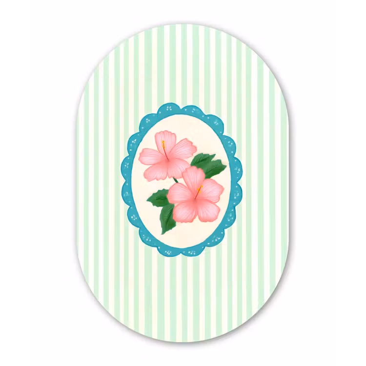 Bloemen - Ovaal - Strepen - Groen Wandcirkel Ovaal Forex klein -3d