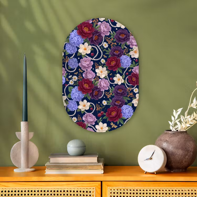 Bloemen - Parels - Decoratie - Modern - Blauw Wandcirkel Ovaal Forex klein -sfeer2