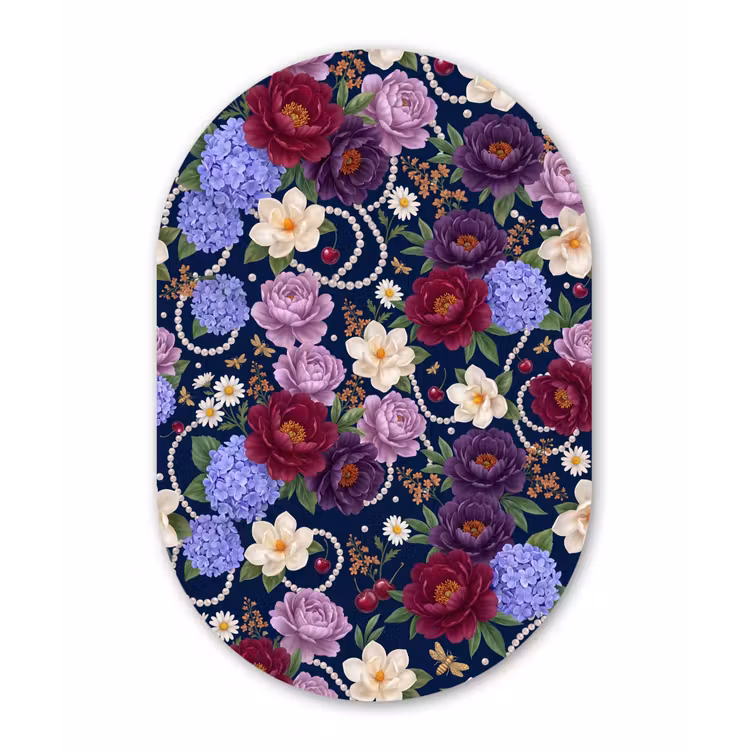 Bloemen - Parels - Decoratie - Modern - Blauw Wandcirkel Ovaal Forex klein -3d