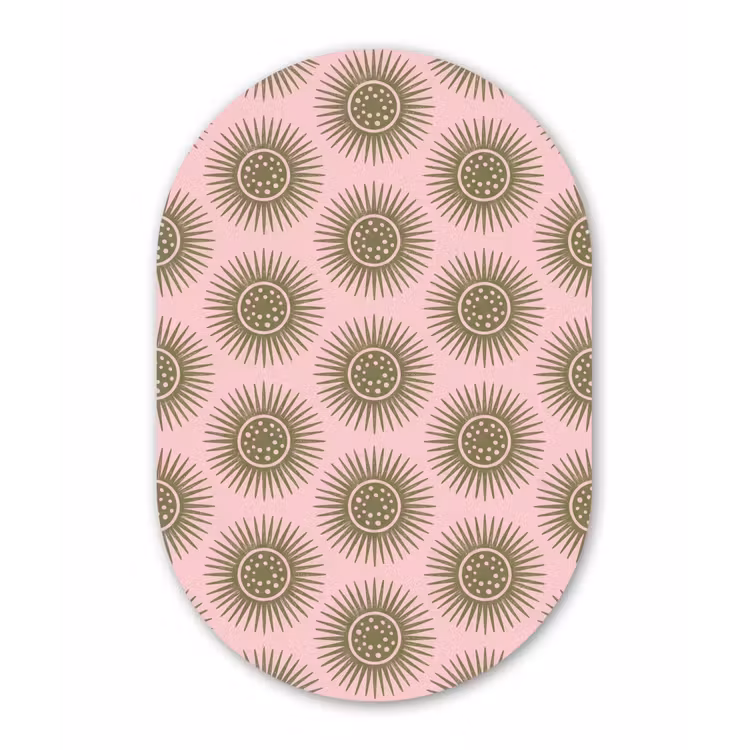 Bloemen - Patroon - Abstract - Roze - Groen Wandcirkel Ovaal Forex klein -3d