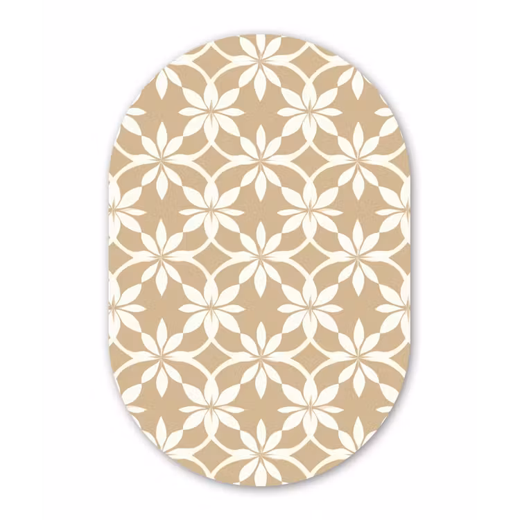 Bloemen - Patroon - Beige Wandcirkel Ovaal Forex klein 630 -3d