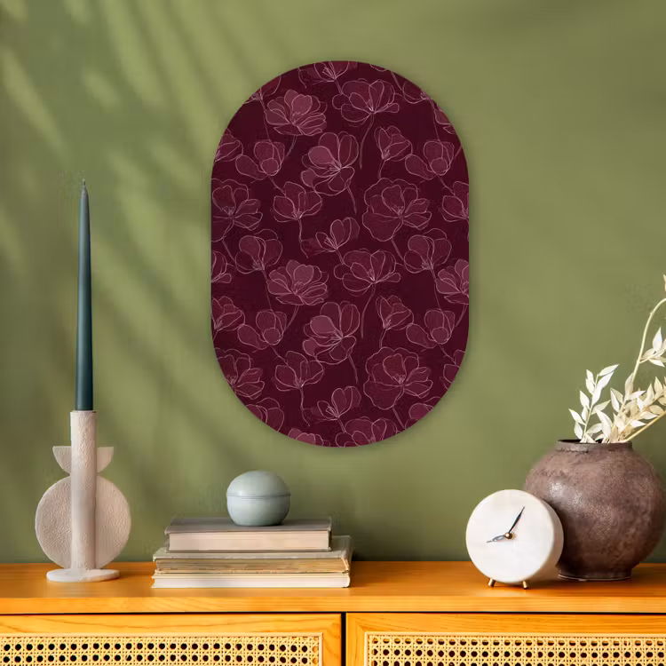 Bloemen - Patroon - Bordeauxrood Wandcirkel Ovaal Forex klein 630 -sfeer2