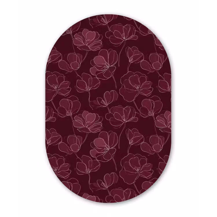 Bloemen - Patroon - Bordeauxrood Wandcirkel Ovaal Forex klein 630 -3d