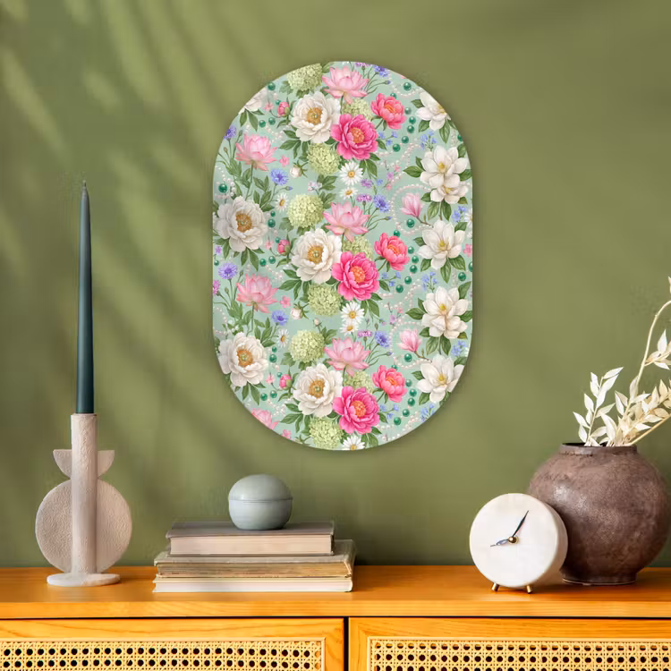 Bloemen - Patroon - Botanisch - Groen Wandcirkel Ovaal Forex klein -sfeer2