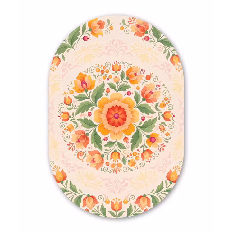 Bloemen - Patroon - Decoratief - Oranje Wandcirkel Ovaal Forex klein -3d