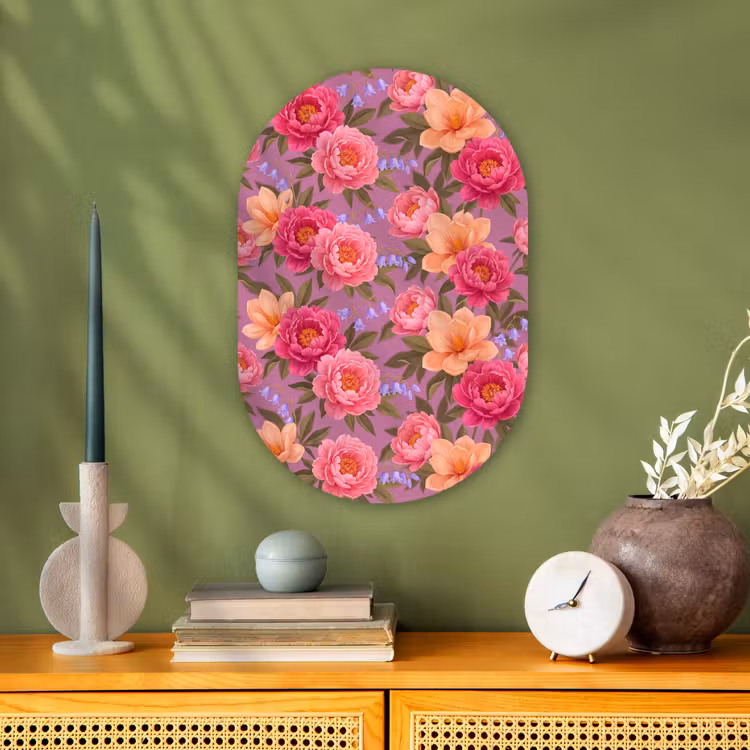 Bloemen - Patroon - Illustratie - Roze Wandcirkel Ovaal Forex klein -sfeer2