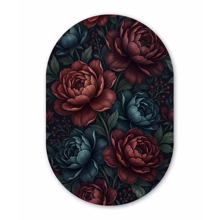 Bloemen - Patroon - Natuur - Klassiek - Donker Wandcirkel Ovaal Forex klein -3d