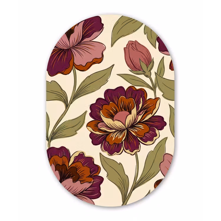 Bloemen - Patroon - Natuur - Modern - Paars Wandcirkel Ovaal Forex klein -3d
