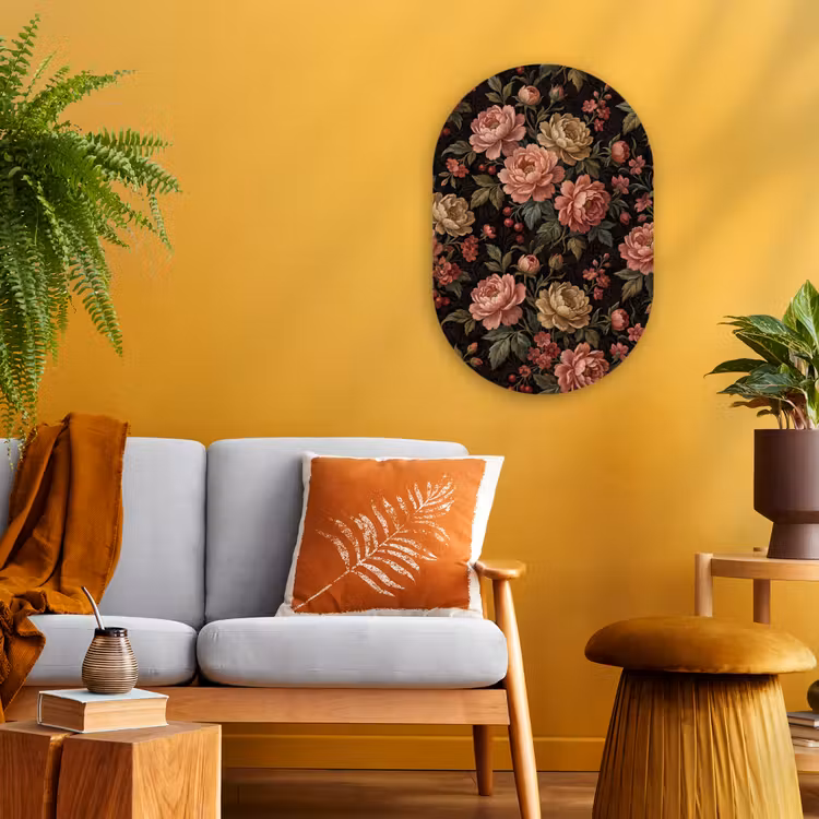 Bloemen - Patroon - Natuur - Vintage - Roze Wandcirkel Ovaal Forex klein -sfeer4