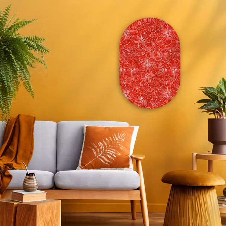 Bloemen - Patroon - Rood Wandcirkel Ovaal Forex klein 630 -sfeer4