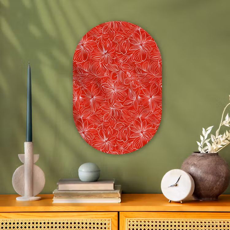 Bloemen - Patroon - Rood Wandcirkel Ovaal Forex klein 630 -sfeer2