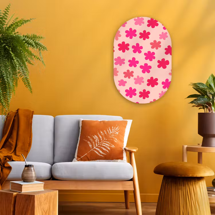 Bloemen - Patroon - Roze Wandcirkel Ovaal Forex klein -sfeer4