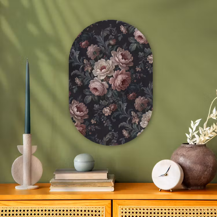 Bloemen - Patroon - Sierlijk - Roze - Donker Wandcirkel Ovaal Forex klein -sfeer2