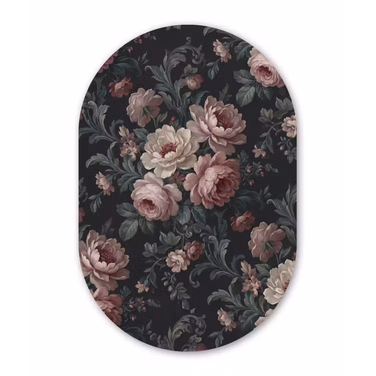 Bloemen - Patroon - Sierlijk - Roze - Donker Wandcirkel Ovaal Forex klein -3d