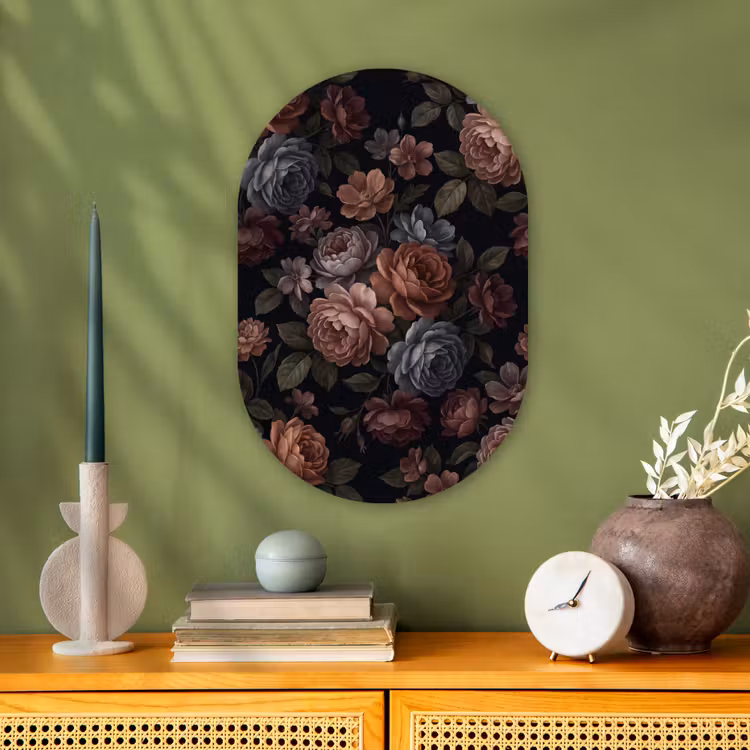 Bloemen - Patroon - Vintage - Donker - Roze Wandcirkel Ovaal Forex klein -sfeer2