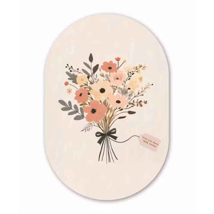 Bloemen - Quote - Beige - Lint Wandcirkel Ovaal Forex klein -3d