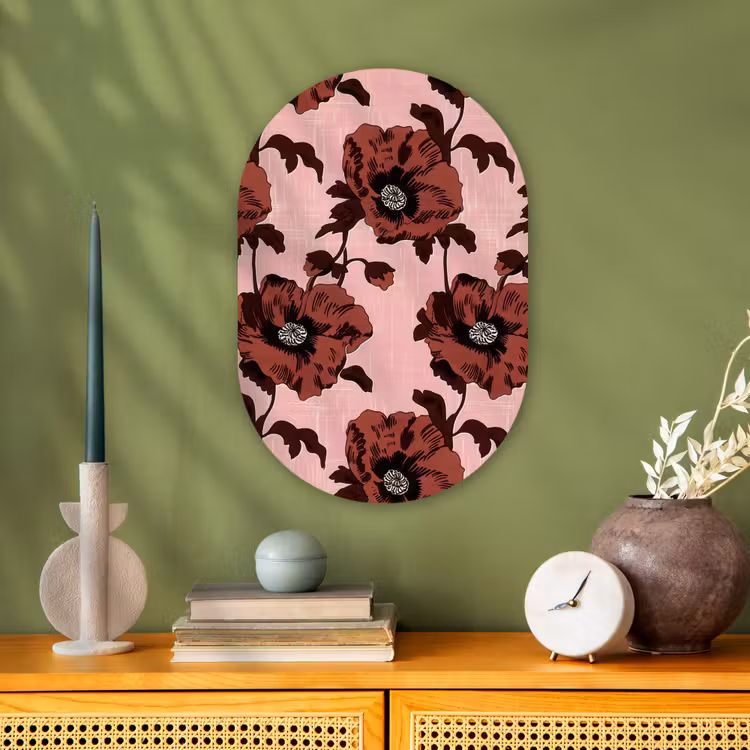Bloemen - Retro - Rood Wandcirkel Ovaal Forex klein 630 -sfeer2