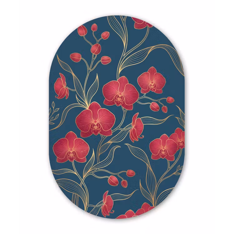Muurovaal - Bloemen - Rood - Goud - Bloemen - Rood - Goud Wandcirkel Ovaal Forex klein