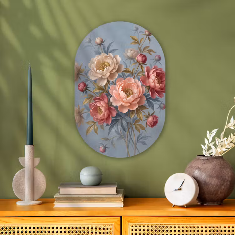 Bloemen - Roze - Beige - Modern - Natuur Wandcirkel Ovaal Forex klein -sfeer2