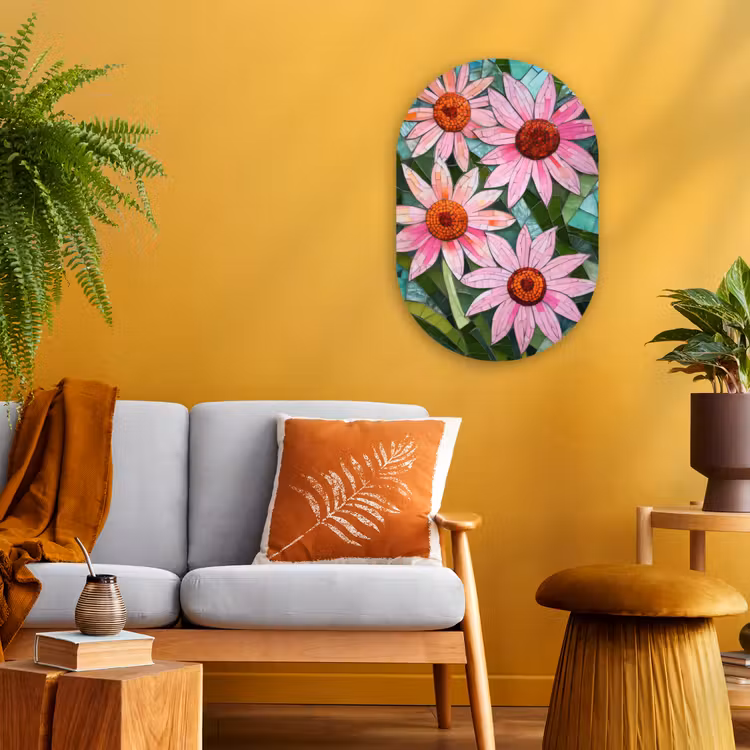 Bloemen - Roze - Glasmozaïek Wandcirkel Ovaal Forex klein -sfeer4