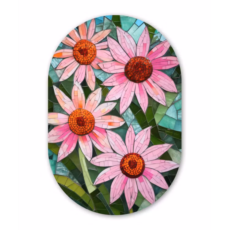 Bloemen - Roze - Glasmozaïek Wandcirkel Ovaal Forex klein -3d
