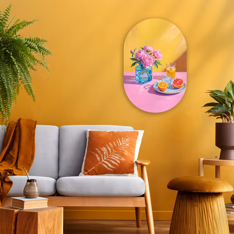 Muurovaal - Bloemen - Roze - Modern - Bloemen - Roze - Modern Wandcirkel Ovaal Forex klein