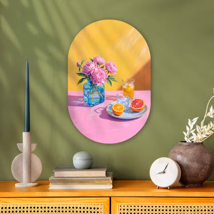 Muurovaal - Bloemen - Roze - Modern - Bloemen - Roze - Modern Wandcirkel Ovaal Forex klein