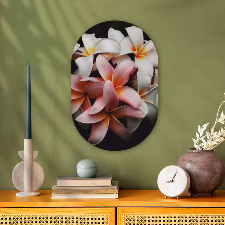 Bloemen - Roze - Zwart - Flora - Botanisch Wandcirkel Ovaal Forex klein -sfeer2