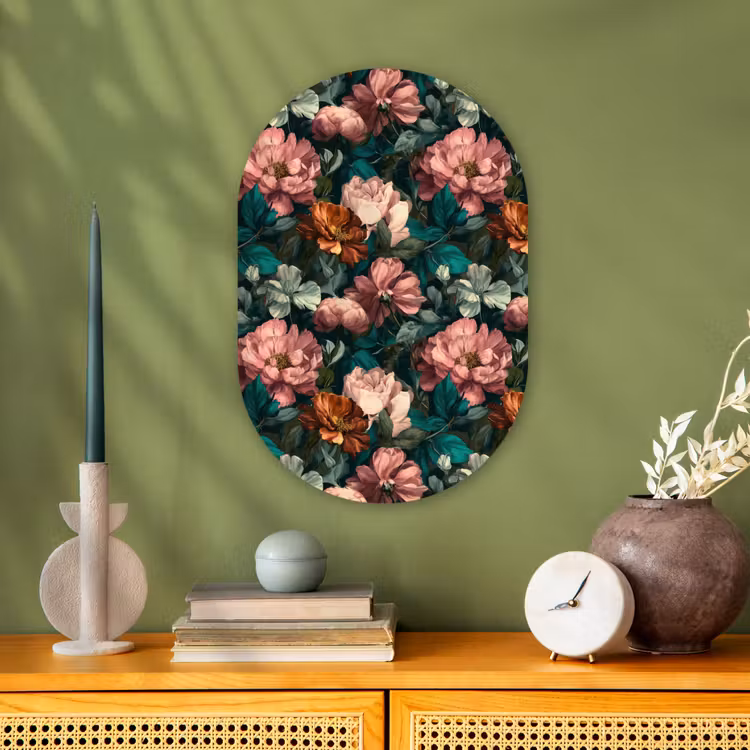 Bloemen - Schilderachtig - Patroon - Roze Wandcirkel Ovaal Forex klein 630 -sfeer2
