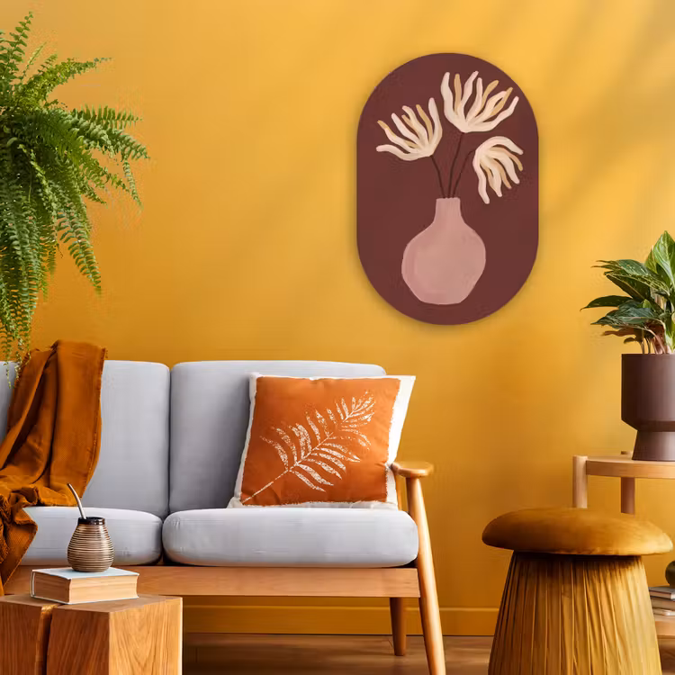 Bloemen - Vaas - Abstract - Modern - Aardetinten Wandcirkel Ovaal Forex klein -sfeer4