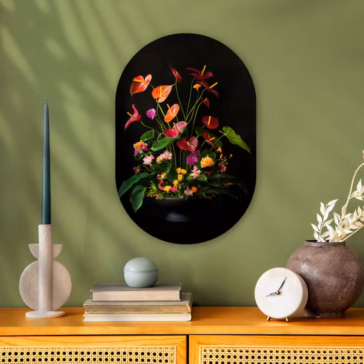 Bloemen - Vaas - Kleurrijk Wandcirkel Ovaal Forex klein -sfeer2