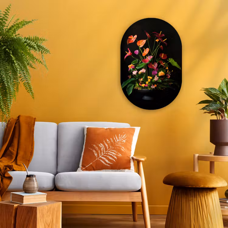 Bloemen - Vaas - Kleurrijk Wandcirkel Ovaal Forex klein -sfeer4