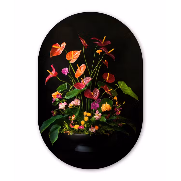 Bloemen - Vaas - Kleurrijk Wandcirkel Ovaal Forex klein -3d