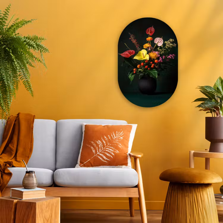 Bloemen - Vaas - Zwart Wandcirkel Ovaal Forex klein -sfeer4