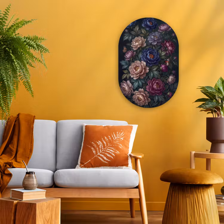 Bloemen - Vlinder - Natuur - Modern - Paars Wandcirkel Ovaal Forex klein -sfeer4